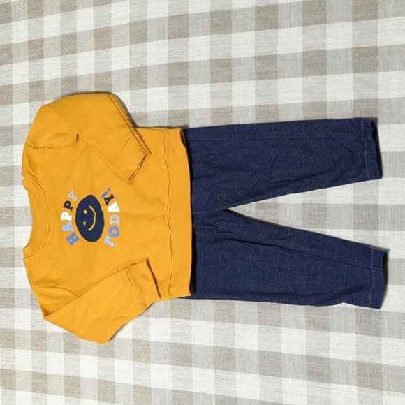 3/$12 - 24M Garanimals Yellow Happy Sweatshirt W/Dark Stretchy Jeans Carter's - Picture 1 of 3